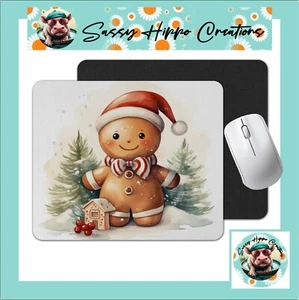 Mouse Pad Gingerbread Man Santa Christmas Holiday Anti Slip Back Easy Clean - Afbeelding 1 van 4
