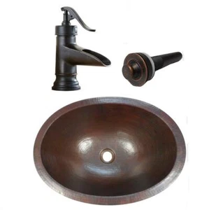 16" Oval Copper Bathroom Vanity Sink with LT Drain & ORB Faucet 5 - Picture 1 of 5