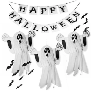 16 Pcs Spooky Ghost Bat Bunting Banner Mega Halloween Decoration Pack Bundle SET - Imagen 1 de 2