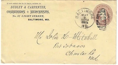 US Sc# U 278 used stamped cover mailed intercity Baltimore to Port Tobacco ,dup - Image 1 of 3