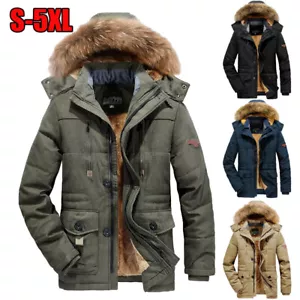 Men Long Sleeve Hooded Parkas Winter Warm Coat Fleece Lined Outdoor Jacket - Picture 1 of 16