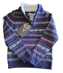 JARVIS ARCHER ~ Size 4 ~ 1/4 Zip ~ Turtleneck Sweater ~ Cotton ~ BLUE Fair Isle - Picture 1 of 7