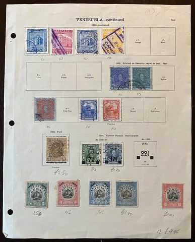 1900-1934 VENEZUELA MH USED STAMPS LOT OFFICIAL, OVERPRINTS ON ALBUM PAGE Cover