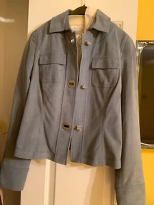 NWT $999 WORTH 100% Genuine Leather Suede  Steel Blue Jacket  Sz 4 Amazing! - Picture 1 of 10
