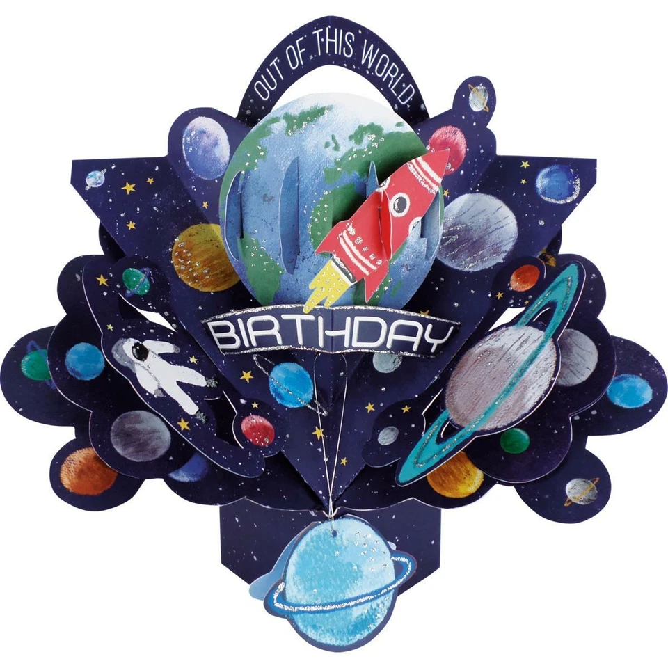3D Greeting Card Pop Up Happy Birthday Card For Boys Space And Rockets Gift - Image 1 of 1