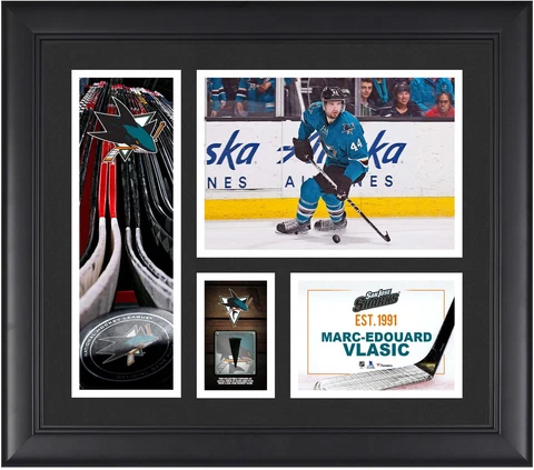 Marc-Edouard Vlasic San Jose Sharks Framed 15x17 Collage & Piece of G-U Puck Cover