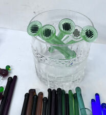 5 Vintage 5” 4-Green Glass 1-Clear Muddler Swizzle Sticks Old Fashion Stir Stick