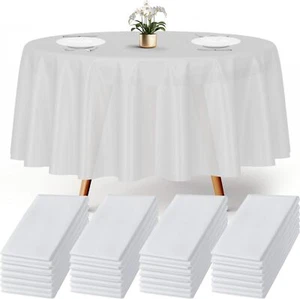 Prestee 24 White round Plastic Tablecloth, 84" Plastic Table Cloth, Disposable T - Picture 1 of 2