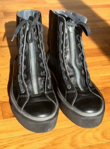 Black Lanvin High Top Sneakers 6 Mens Made in Spain - Picture 1 of 6