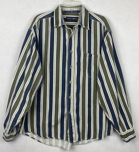 Camisa vaquera vintage para hombre talla 2XL azul oliva rayas 100 % algodón taquilla LEER - Imagen 1 de 9