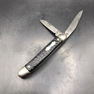 Vintage Pocket Knife Colonial 2 Blade USA Black Handle Good Snap - Image 1 of 4