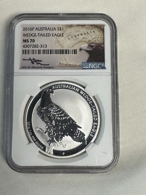 Australia 2016 Silver Wedge-Tailed Eagle NGC MS70 Signed John Mercanti - Image 1 of 4