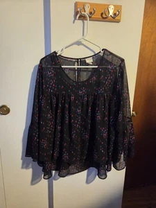 A New Day Womens Blavk With Dots Blouse Size XXL Bell Sleeves - Picture 1 of 3