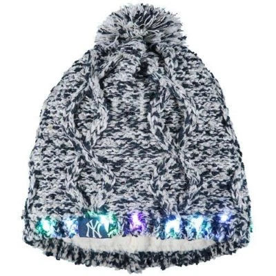 New York Yankees Chunky Knit Light Up Logo Beanie Winter Hat Toque Pom Women's - Image 1 of 2