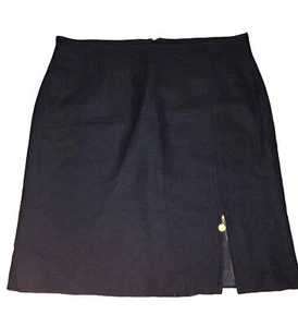 Rena Lange Skirt Womens Size 46/14 Black Wool Midi Pencil Side Slit Zip - Picture 1 of 4