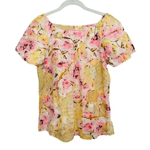 Koi Kathy Peterson Scrub Top Women Small 134PR Ruched Pockets Floral Pink Cotton - Picture 1 of 11