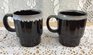 Set of 2 Vintage Stackable BROWN DRIP Coffee MUG Cup Japan - Picture 1 of 7