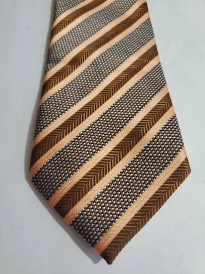 4-59 George Martin Collection Gray Orange Brown Striped Neck Tie 56"L x 3.5"W - Image 1 of 3