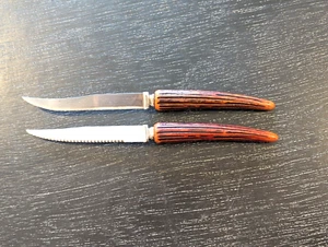 Lifetime Cutlery Stainless Steel Steak Knife Set of 2 Knives Faux Stag Handles - Picture 1 of 9