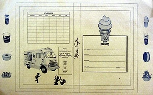 Camión de helados Old Mister Softee e imágenes de logotipo y productos en la portada del libro escolar - Imagen 1 de 3