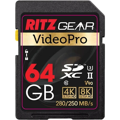 Ritz Gear 64GB High-Speed SDXC UHS-II SD Card, C10, U3, V90, HD & 8K for DSLR - Image 1 of 4