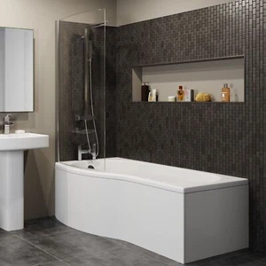 Bathroom P Shaped 1700mm Shower Bath Tub Left Hand LH White Acrylic Modern - Picture 1 of 7