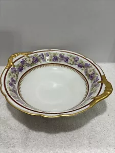 Jean Pouyat Limoges große Schale lila Blumen geprägt Goldrand - Bild 1 von 6