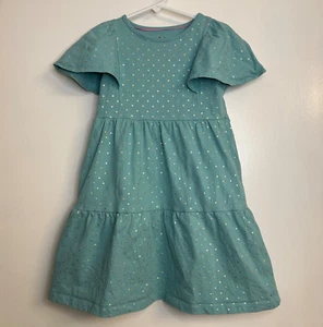 Mini Boden Size 6/7 Aqua Sea Spot Gold Polka Dot Tiered Cotton Dress Girls - Picture 1 of 7