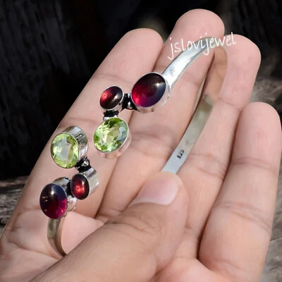 Peridot Schliff mit Granat Edelstein 925 Sterling Silber New Art Armreif Mans... - Bild 1 von 4