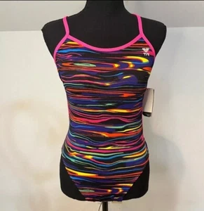 TYR Durafast One Fresno Crosscutfit Multicolor/Purple Tieback Swim - Sz 34 New - Picture 1 of 6