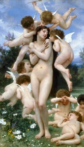 Springtime by William Bouguereau Fine Art Print Children Kid Vintage Image Nude - Picture 1 of 1