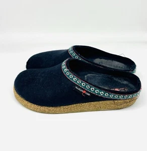Haflinger Felt Grizzly Clogs Shoes Slippers Navy Blue Sz 40 READ SEE PICS - Picture 1 of 23