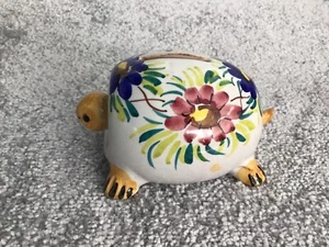 Caja de dinero tortuga tortuga cerámica floral pintada a mano hecha en Italia 2137 - Imagen 1 de 9