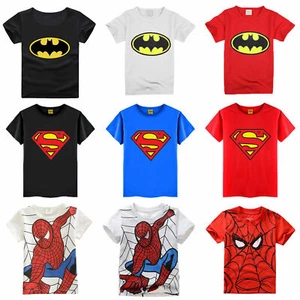 Spiderman Kids Boy T-Shirts Superman T-Shirt Batman Short Sleeve Superhero Top⊹ - Picture 1 of 15