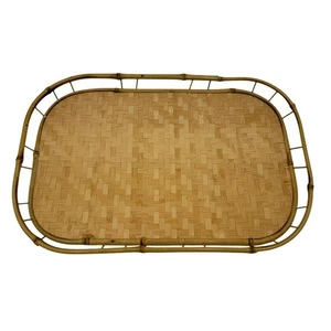 Vintage geflochten Bambus Rattan Serviertablett Tiki Bar - Bild 1 von 7