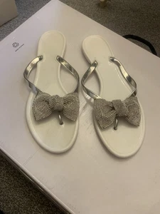 Miss kG Flip Flop 6.5 White Silver Sparkly Glitter Flip Flops - Picture 1 of 2