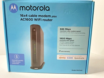 Motorola MG7540  16x4 DOCSIS 3.0 Cable Modem Plus AC1600 WiFi Router NIOB - Image 1 of 4