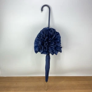 Vintage Fulton Umbrella Blue with Ruffled Edge Leather Handle - Picture 1 of 9