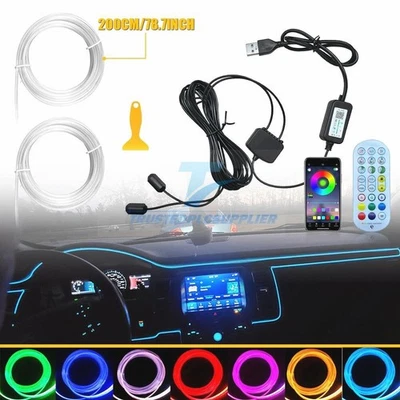LED Car Interior Neon Light Trim Fiber Glow Optic Strip Ambient Kit Lighting APP - Image 1 of 4