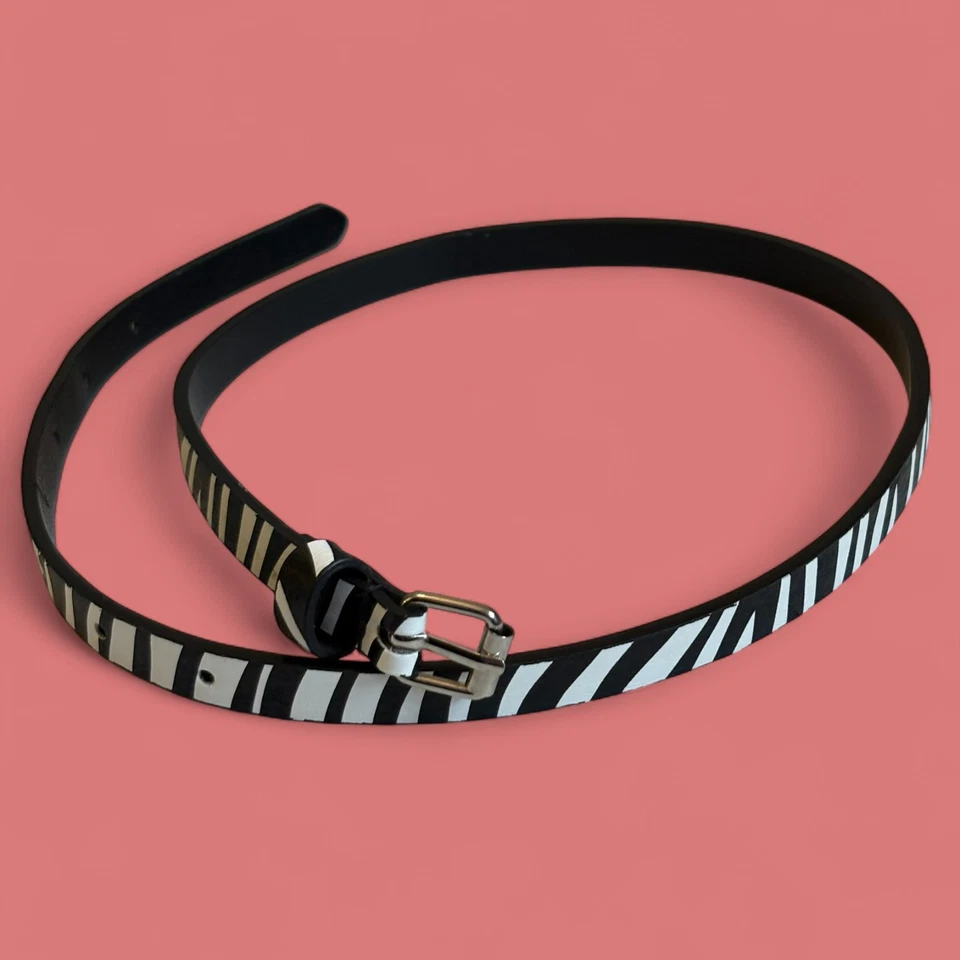 Retro 80s Black White Zebra Stripe Skinny Belt S - Image 1 of 4