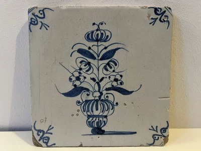 ANTIKE niederländische Delfter blaue Fliese Blumen TULPE Tulpen aus dem 18. Jahrhundert - Bild 1 von 3