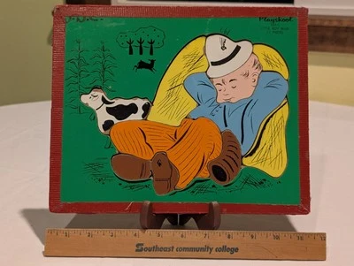 Rompecabezas de madera azul vintage Playskool Little Boy #185  Foto 1 de 4