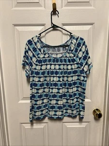 Kim Rogers Blue pattern top PXL 100% Cotton - Picture 1 of 4