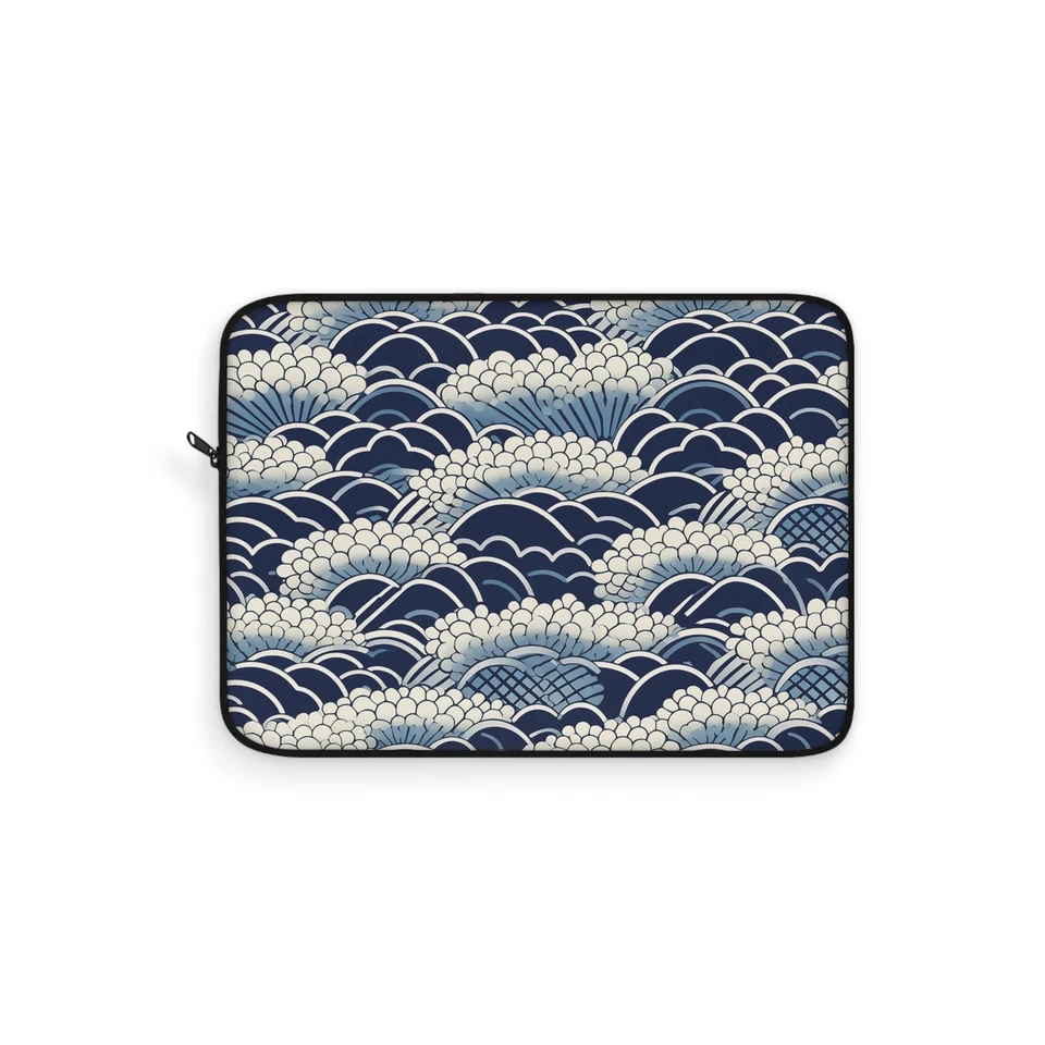 Patrón ondulado japonés azul - Funda acolchada para computadora portátil - Estuche para computadora - Regalo tecnológico Foto 1 de 1