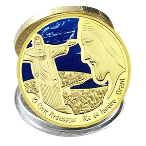 Christ The Redeemer Medal Wonders of The World Gold-Plated Commemorative Coin - Picture 1 of 7