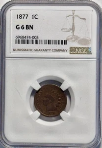 1877 Indian Head Cent NGC G6 BN Key Date! - Picture 1 of 5
