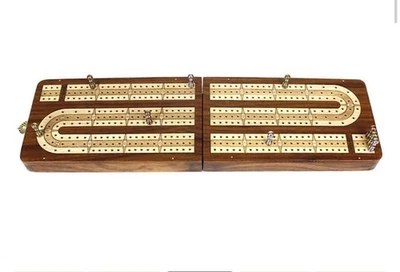 House of Cribbage Folding Continuous 3 Track Cribbage Board Inlaid Maple/Rosewo - Image 1 of 4