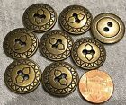 8 Antiqued Brass Tone Metal Etched Sew-through Buttons 13/16" 20.5mm Lot # 4330