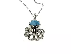 Larimar Octopus Necklace with Aquamarine Eyes .925 Sterling Silver (Video) - Picture 1 of 4