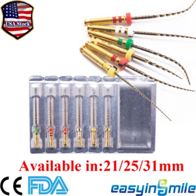 EASYINSMILE 6Pcs Dental Endo Rotary Files Endodontic G3 Pro Gold Niti Taper Files 21/25/31mm